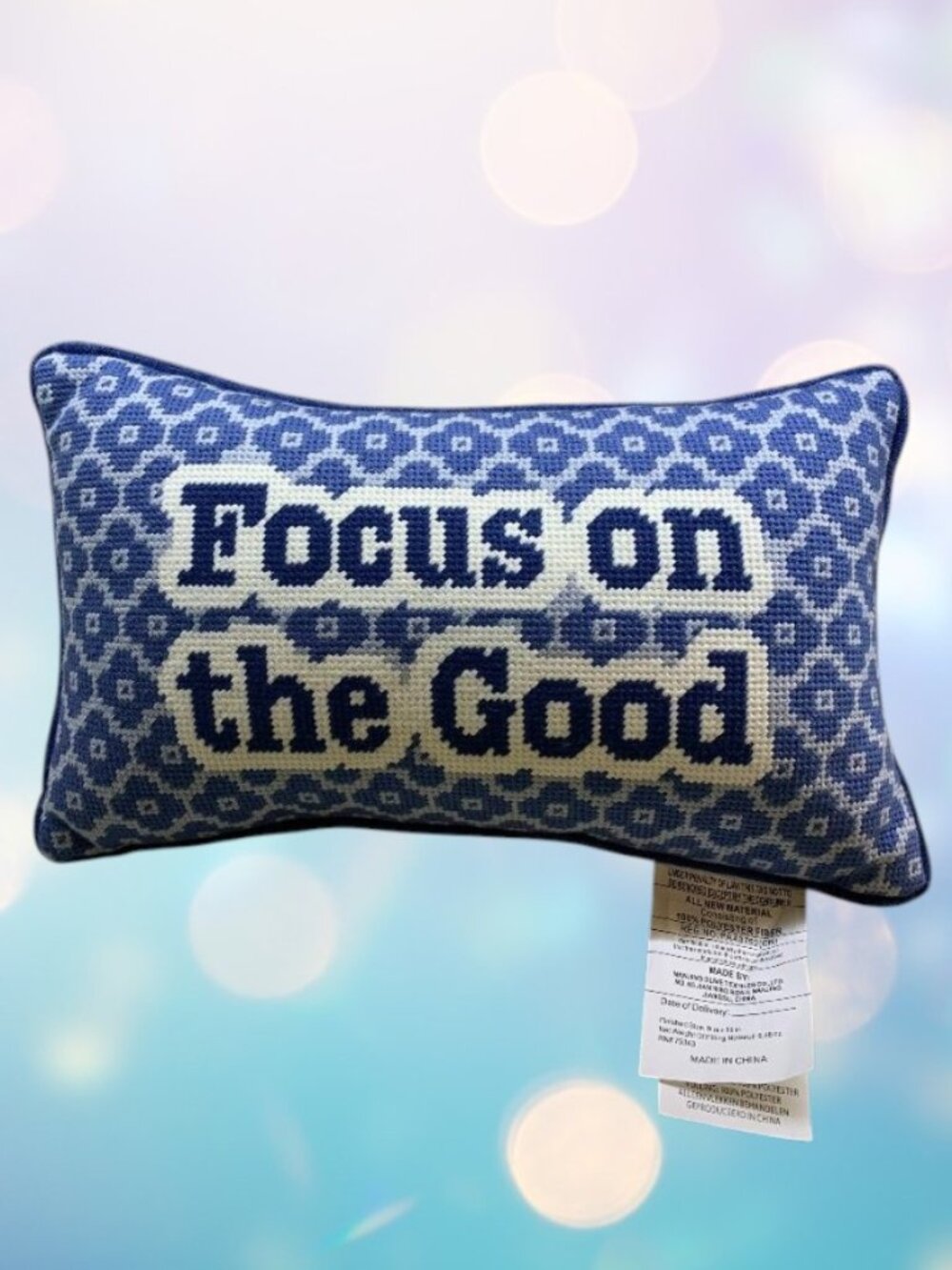 Pillow "Focus on the Good" Needlepoint Pillow NWOT